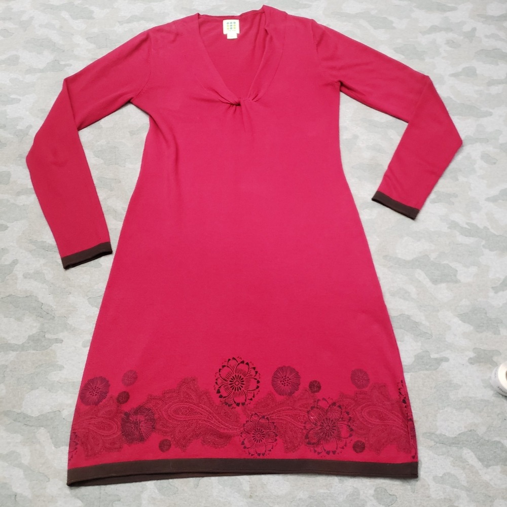 Title Nine Sweater Dress Womens Small Red V-Neck Pullover Long Sleeve